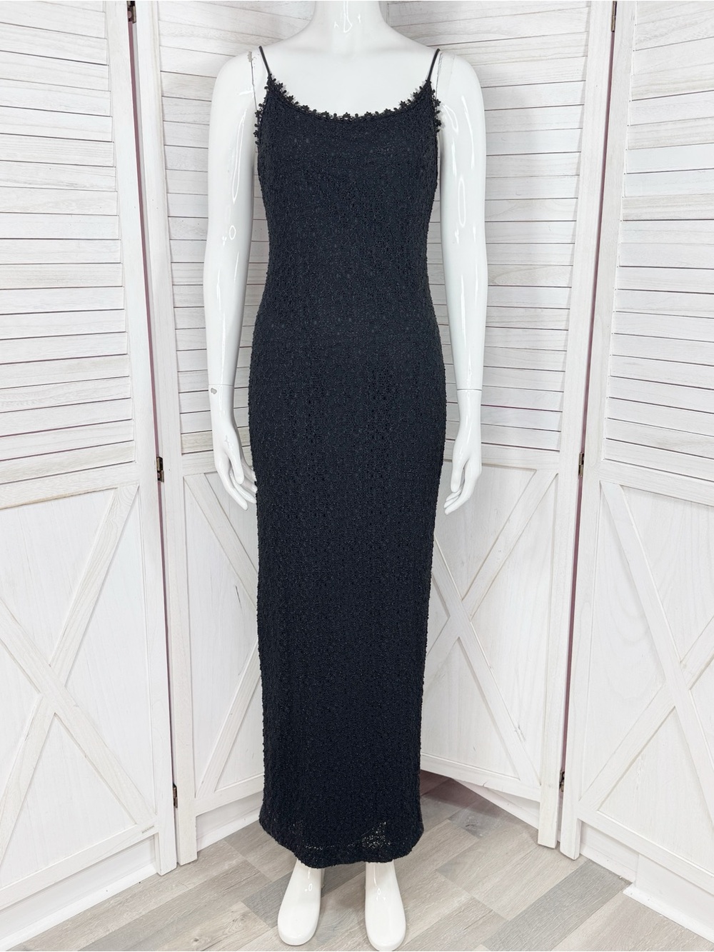 Alex Evenings Stretch Lace Maxi Sheath Slip Dress Black 10 Petite Party Gothic